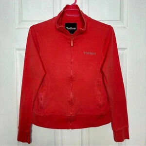 Tattoo Sweatshirt  Full Zip Orangey-Red Size Small